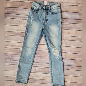 REVICE Blue Skinny Jeans with Distressed Details